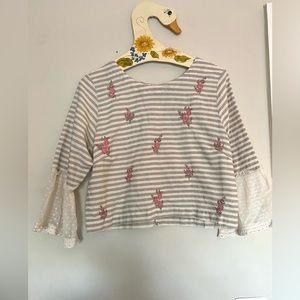 Crop lace floral embroidered blouse button back, boho romantic top